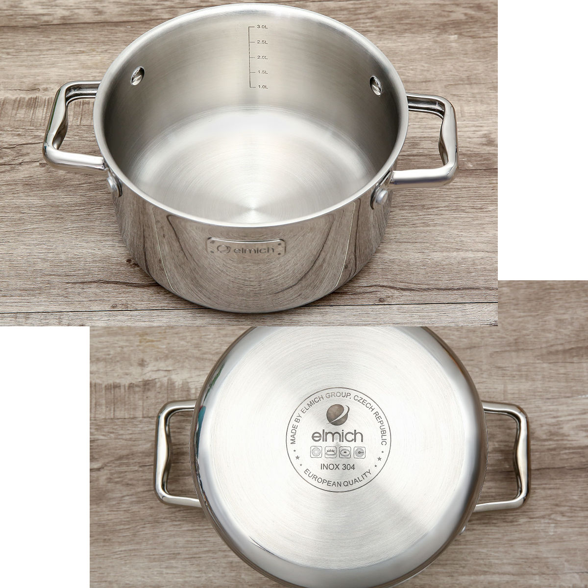 Bộ 3 nồi inox 304 liền khối Elmich Trimax ECO size 18, 20, 26cm - Hàng chính hãng