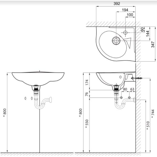 Lavabo INAX treo tường L-281V/BW1. Thiết kế treo tường, dạng góc, giúp tiết kiệm diện tích - Vật liệu xây dựng Big H