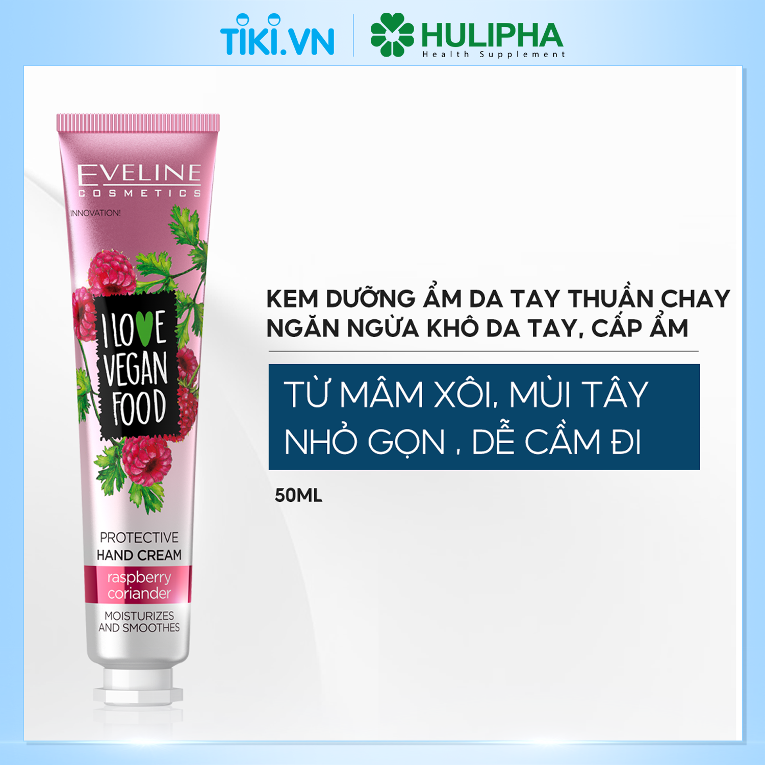 Hình ảnh Kem dưỡng da tay I Love Vegan Food hương mâm xôi Eveline - Tuýp 50ml