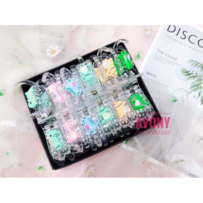 Kẹp tóc càng cua 3 - 5 răng dẻo đính icon khủng long cá sấu sắc màu