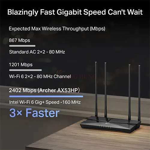 Thiết bị định tuyến mạng không dây TP-Link Router Wifi 6 High Power Gigabit A3000 Router Archer AX53HP - Hàng chính hãng