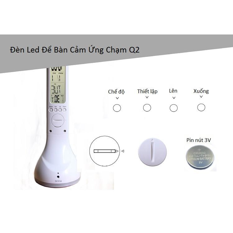 Đèn led để bàn cảm ứng chạm Q2 ( ĐÈN LED, ĐỒNG HỒ, BÁO THỨC, XEM NHIỆT ĐỘ )