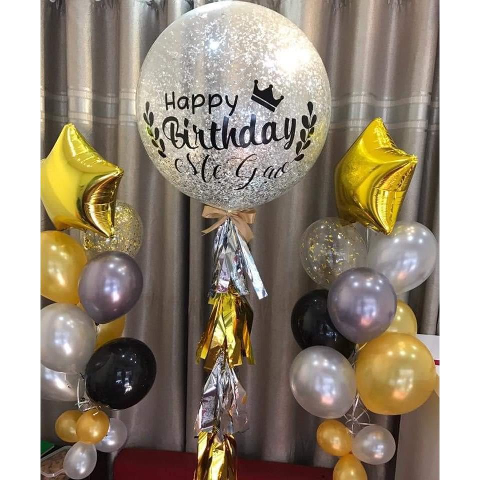 Bóng bay trang trí đám cưới bóng jumbo in tên ️Tặng 100 cánh hoa hồng️ Set bóng trang trí phòng cưới tân hôn bạc QB909