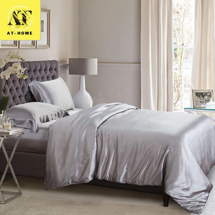Bộ 5 Món Ga Gối Phi Lụa Thương hiệu LAN PHAM BEDDING Mát Mịn - Màu Xám Trắng