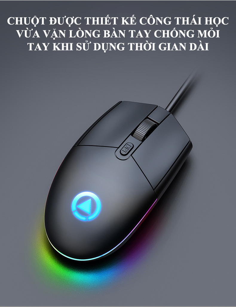 Chuột chơi game YINDIAO G3SE kết nối có dây cổng USB thiết kế công thái học chống mỏi tay có đèn led 7 màu - Hàng Chính Hãng