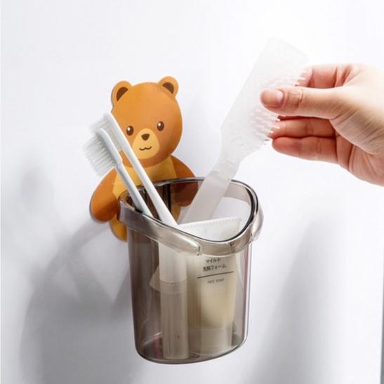 Cốc Gấu Dán Tường Đựng Bàn Chải Kem Đánh Răng Kệ Nhà Tắm Kệ Nhà Bếp Đựng Mỹ Phẩm Treo Tường H014