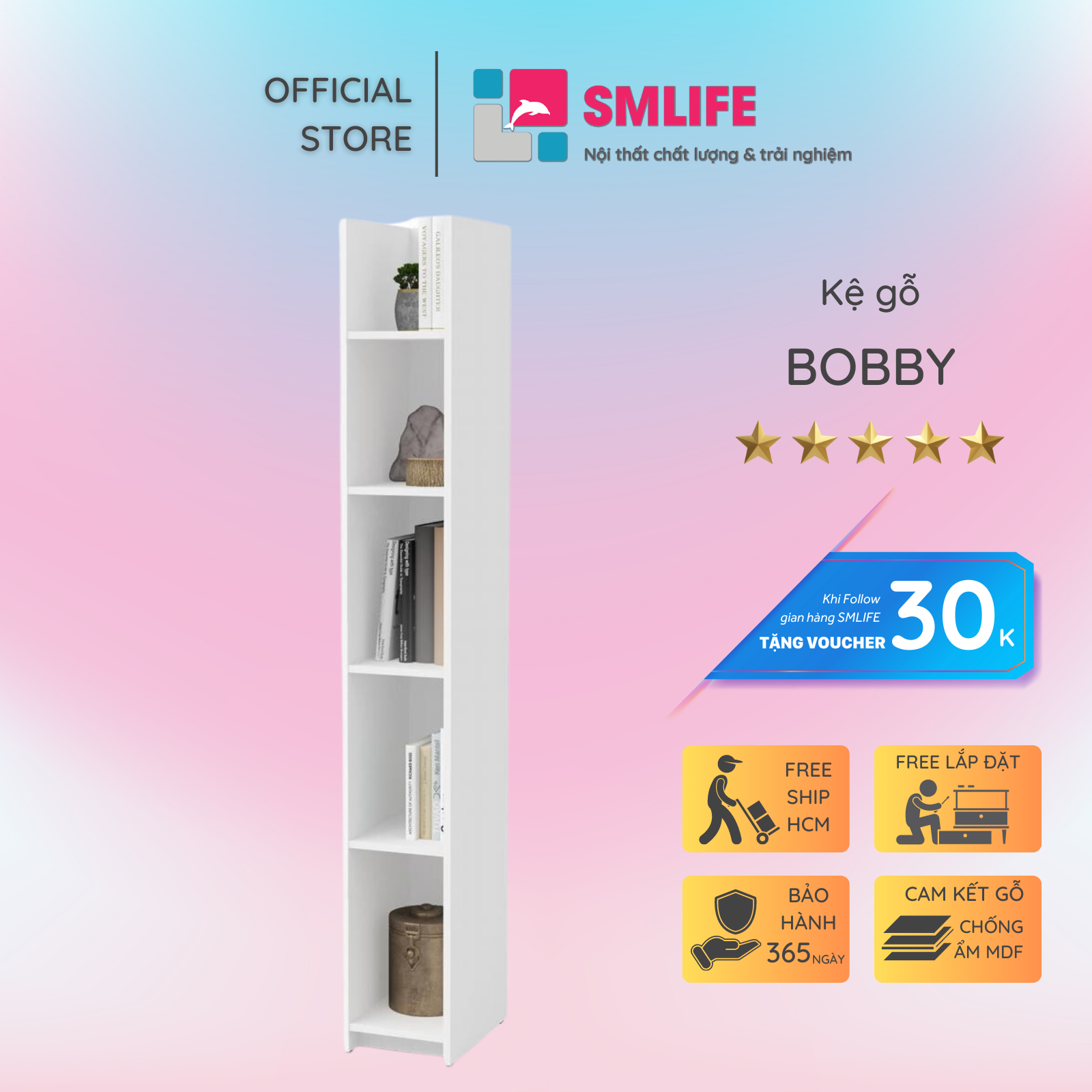 Giá sách giá trưng bày gỗ công nghiệp SMLIFE Bobby