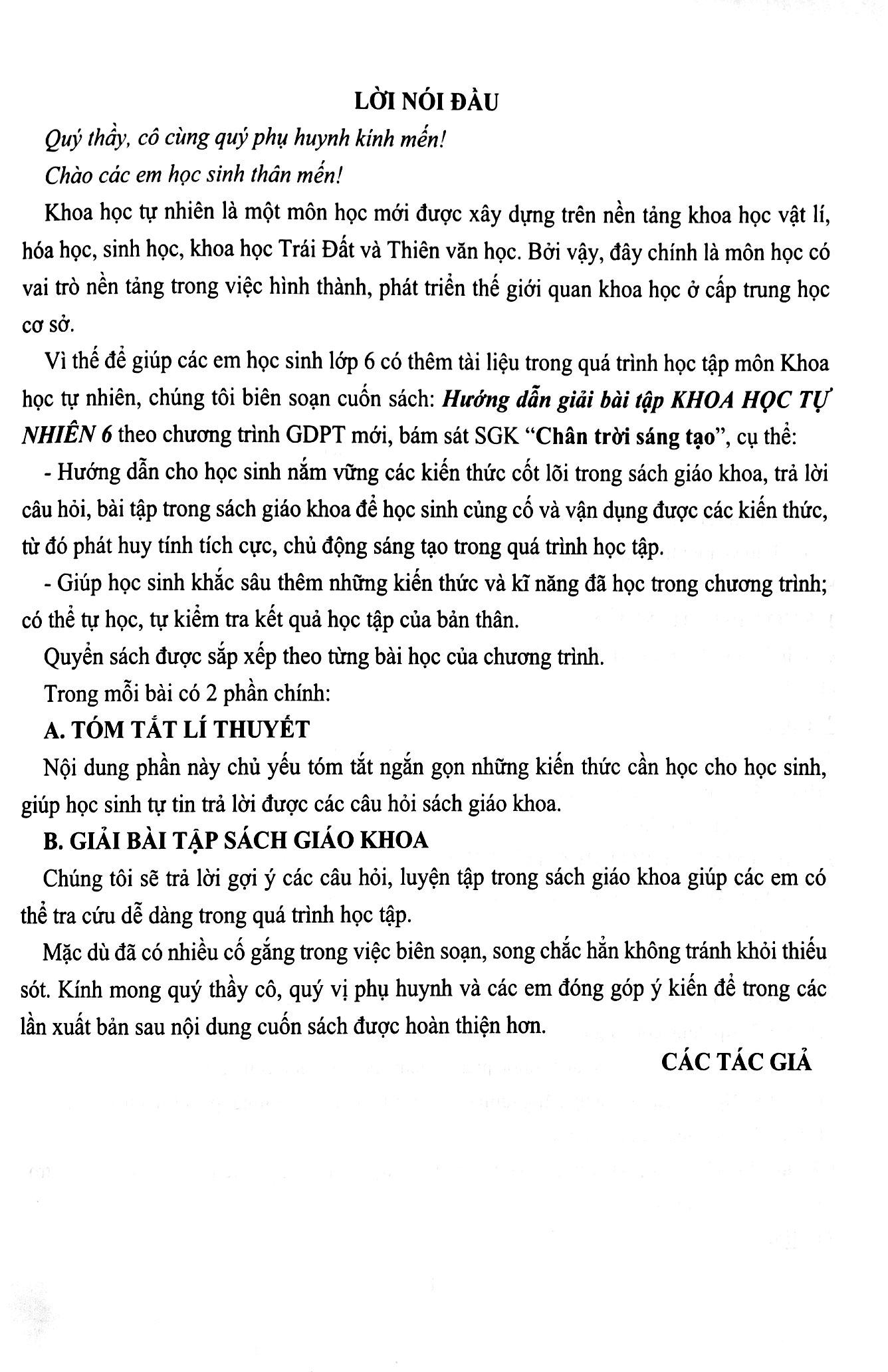 Hướng Dẫn Giải Bài Tập Khoa Học Tự Nhiên 6 (Theo Bộ Sách Chân Trời Sáng Tạo)
