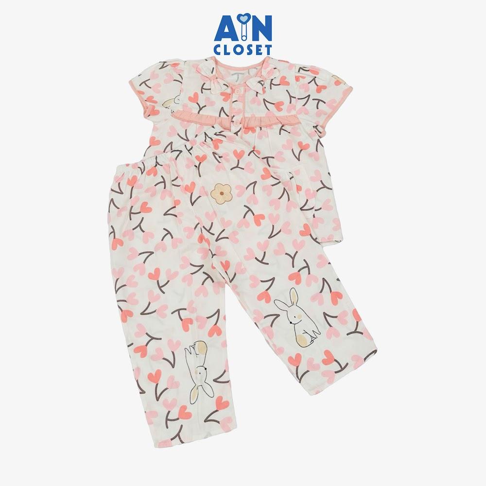 Bộ quần áo Dài tay ngắn bé gái họa tiết Thỏ Trái Tim Hồng cotton - AICDBGY3G8WX - AIN Closet