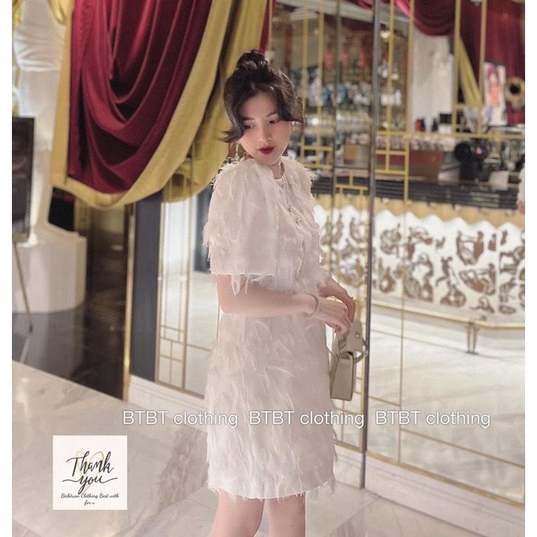 Đầm váy kiểu Lông Trắng hai Lớp cổ Tròn thiết kế nhẹ nhàng thanh lịch kdx