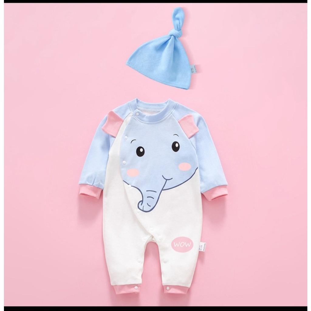 Bộ Đồ Body Dài Tay Cho Trẻ Sơ Sinh Hình Voi Thun Cotton 3kg Đến 12kg MÀu Xanh Hồng