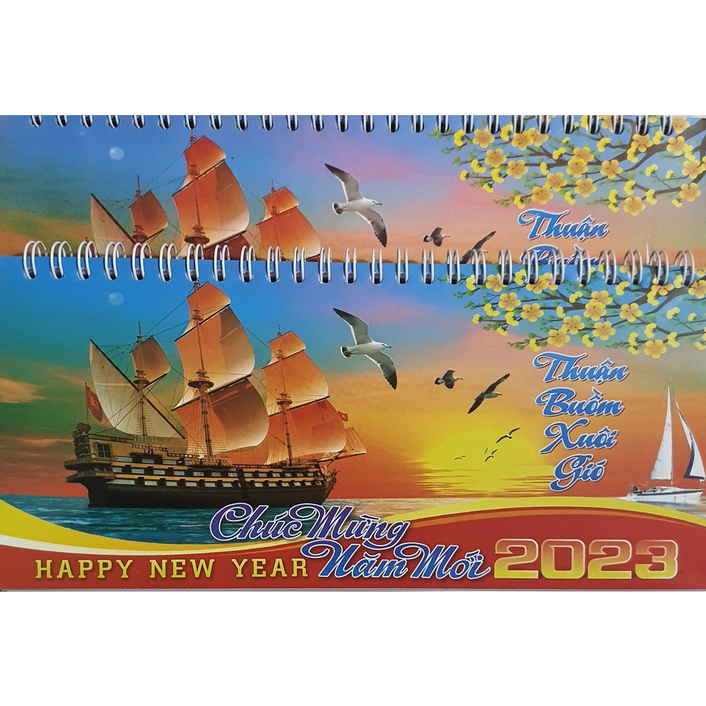 Lịch bàn lò xo 13 tờ 2023 - thuận bườm xuôi gió - có kèm túi