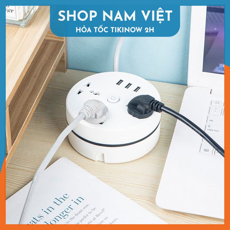 Ổ Cắm Điện Tròn Thu Gọn Dây Có Cổng USB Type-C