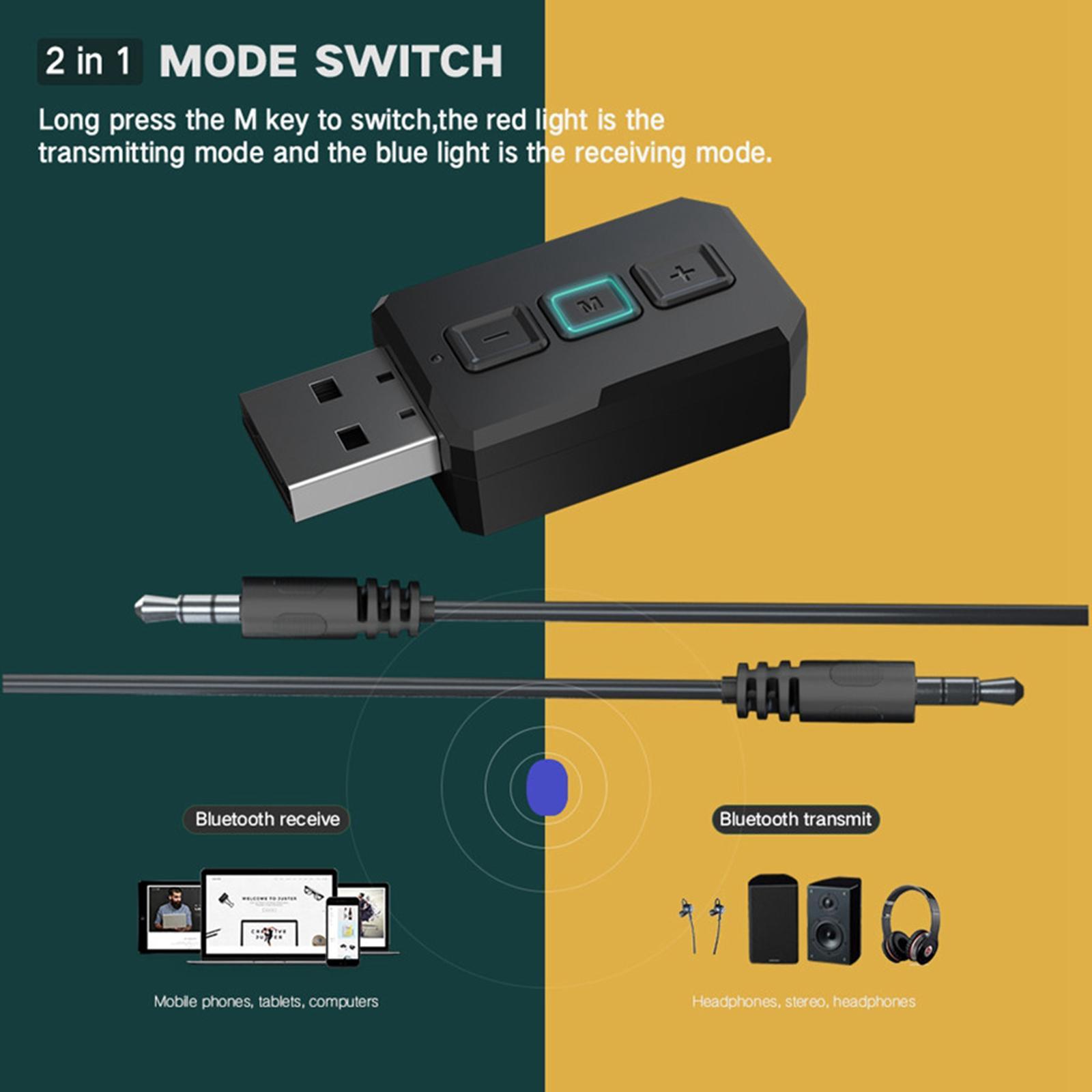 Bluetooth USB 5.0 Transmitter and Receiver, 2-in-1 Wireless 3.5mm Adapter for TV