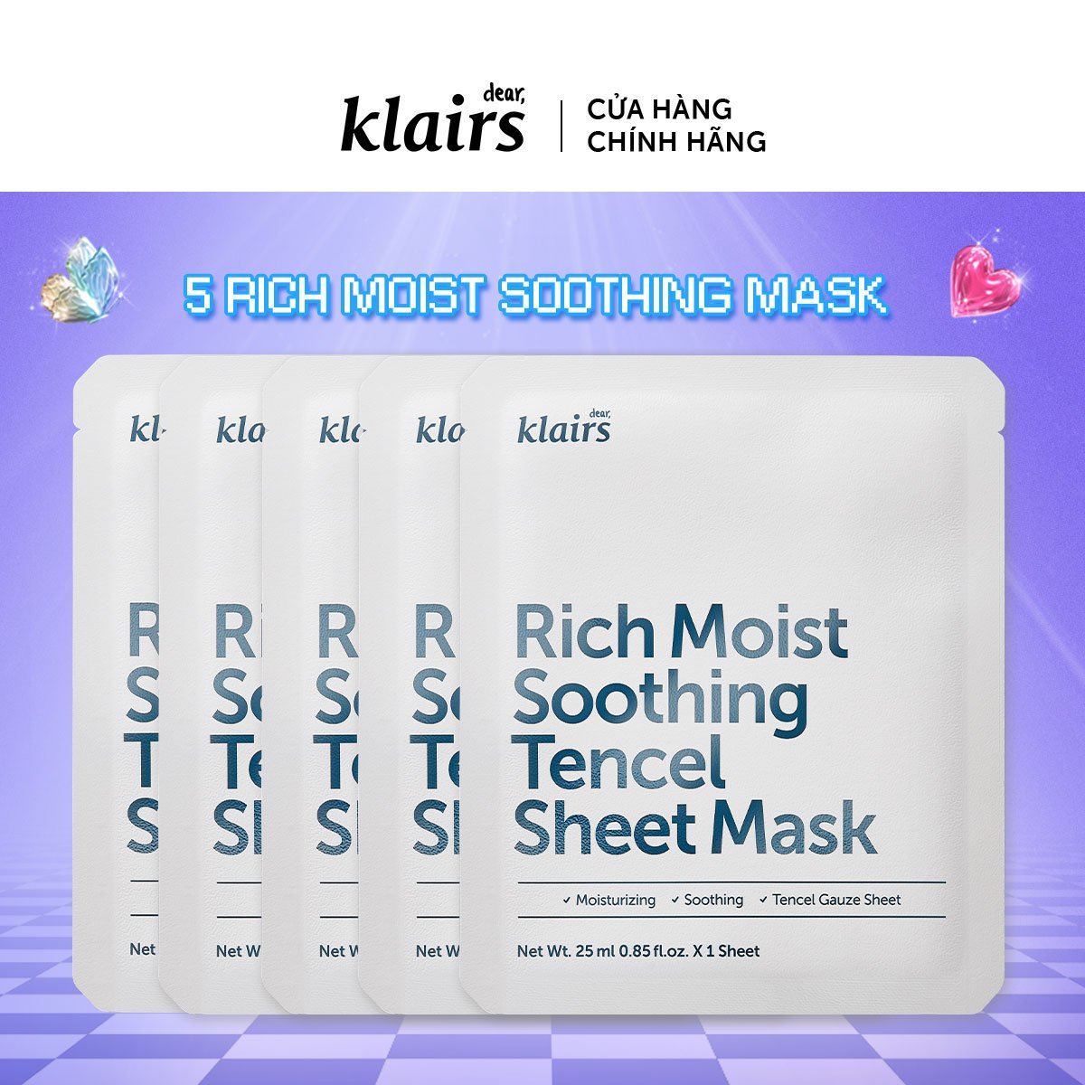 Combo 5 Mặt nạ giấy Dear Klairs Rich Moist Soothing Tencel Sheet Mask 25 ml