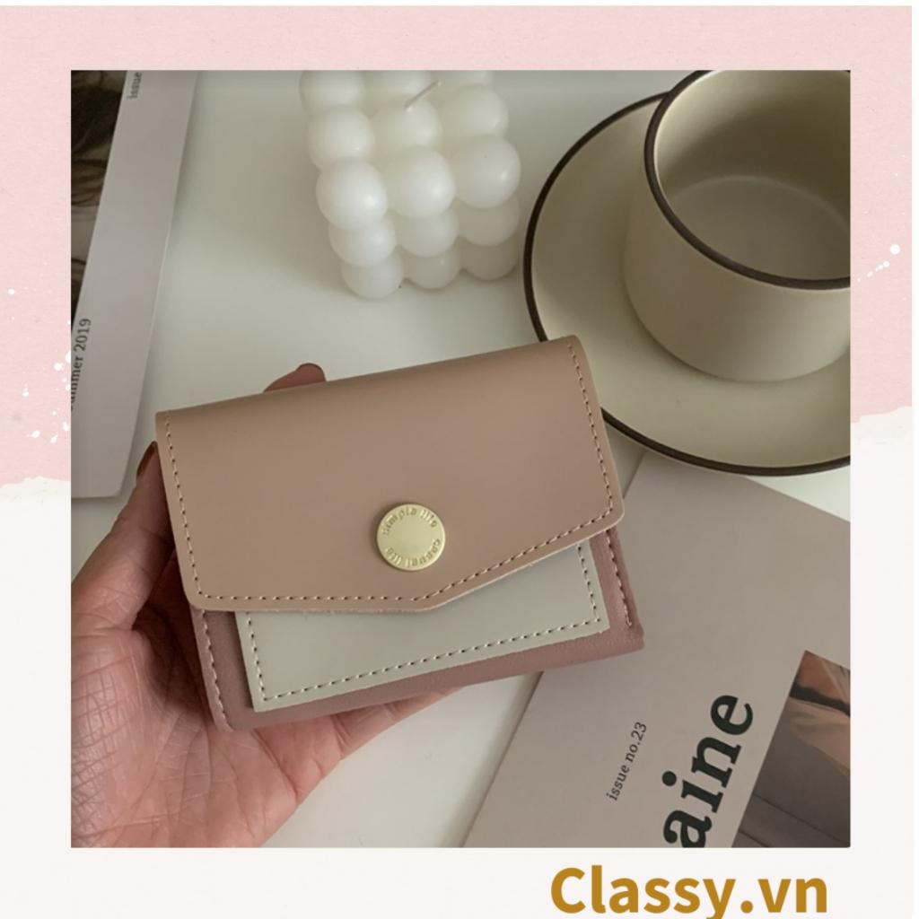 Ví nữ Classy mini cầm tay cao cấp, màu trơn, có nút bấm T1161