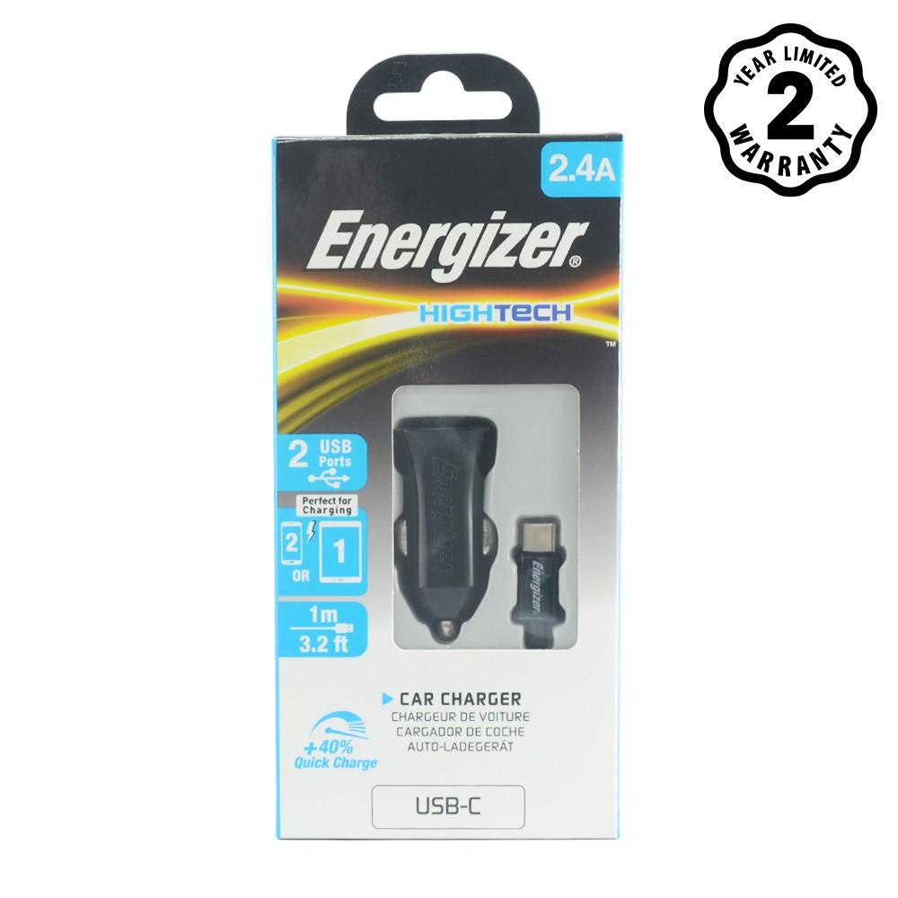 Combo sạc dự phòng Energizer 10,000mAh UE10053 + Sạc ô-tô Energizer 2.4A 2USB màu đen kèm cáp USB-C2.0 - DCA2BHC23 - Hàng chính hãng