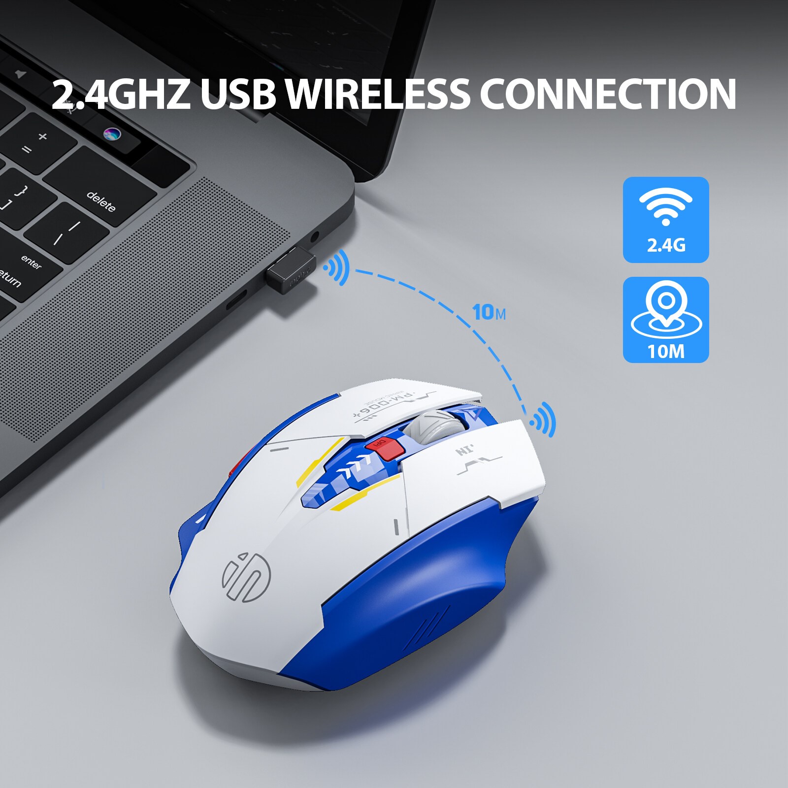 Chuột không dây INPHIC M6P ROBOT kết nối bằng chip USB 2.4GHz thiết kế cực ngầu có đèn led báo hiệu dung lượng pin