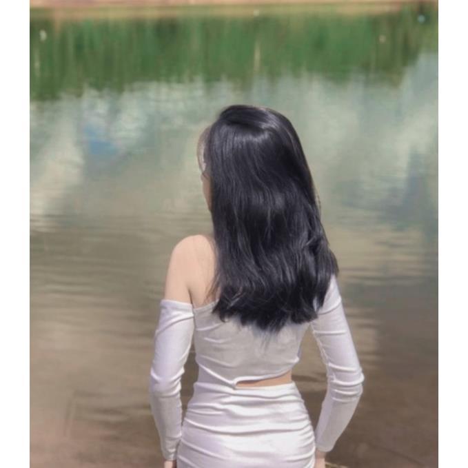 TS8-đầm ôm body khoét eo tay dài cottom su đen trắng