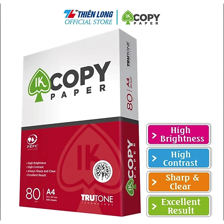 Combo 5 Ream giấy A4 80 gsm IK Copy (500 tờ) - Hàng nhập khẩu Indonesia Hàng nguyên thùng chất lượng cao