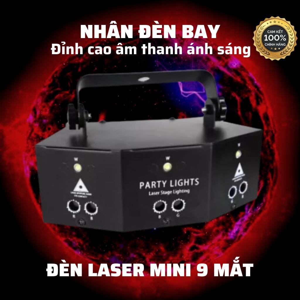 Đèn Laser Mini 9 Mắt Chiếu Hiệu Ứng Laze 3D Cảm Biến Nhạc Dùng Cho Phòng Bay, Karaoke, Bar