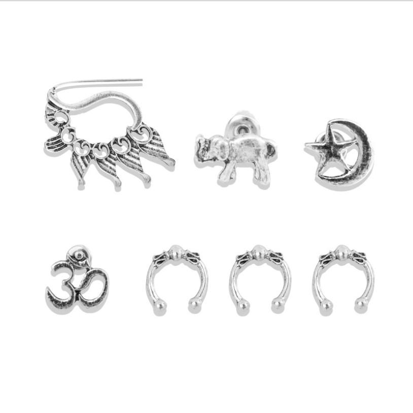 Combo bông tai màu bạc cổ 7 mẫu