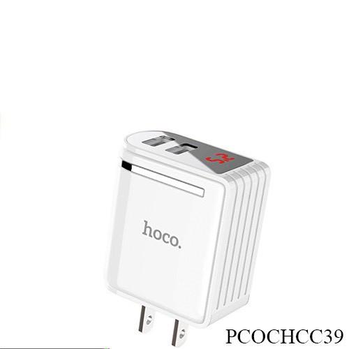 Cốc sạc hai cổng Hoco C39 hỗ trợ sạc nhanh 2.4A màn hình LED hiển thị điện áp đầu ra - Hàng chính hãng