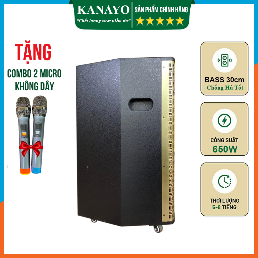 Loa Kéo Karaoke KANAYO K-TP306 Giá Rẻ Công Suất Lớn 650 watt | Loa Kẹo Kéo 3 Tấc | Hàng Chính Hãng | Tặng kèm 2 micro hát karaoke