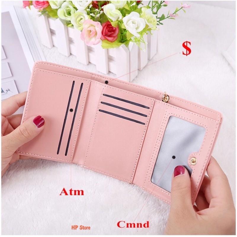 Bóp Ví Da Tím Dây Tua Rua Trắng Chữ Cầm Tay Hàn Quốc