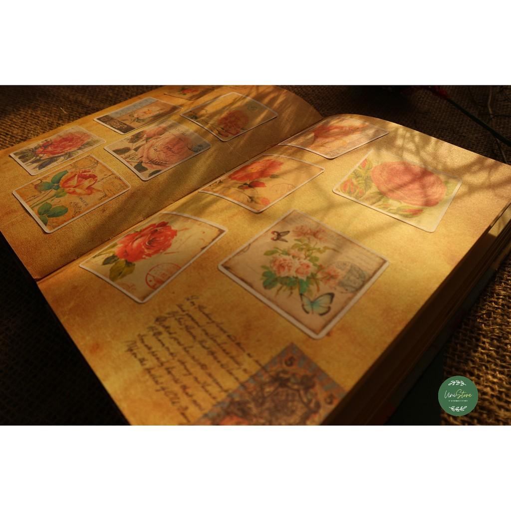 Set 2 tấm sticker vintage - sticker post card vintage chủ đề hoa hồng - uni005
