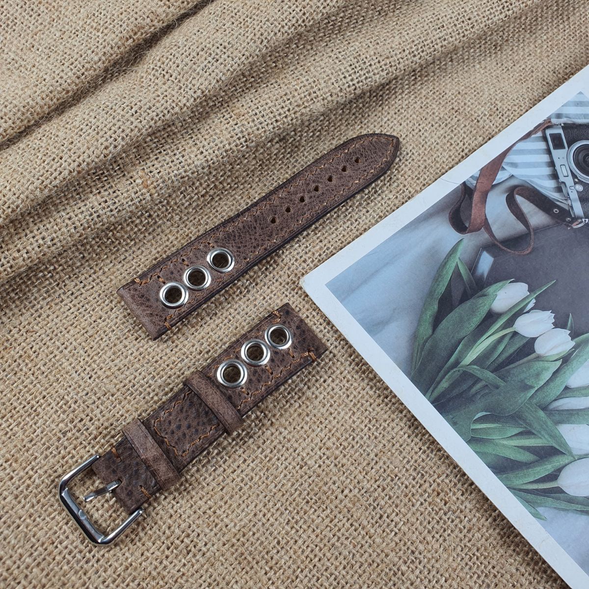 Dây đồng hồ nam dây da thủ công da bò sáp AL113 CAM KẾT CHẤT LƯỢNG - Y HÌNH - BH 3 năm Size 20/Size 22