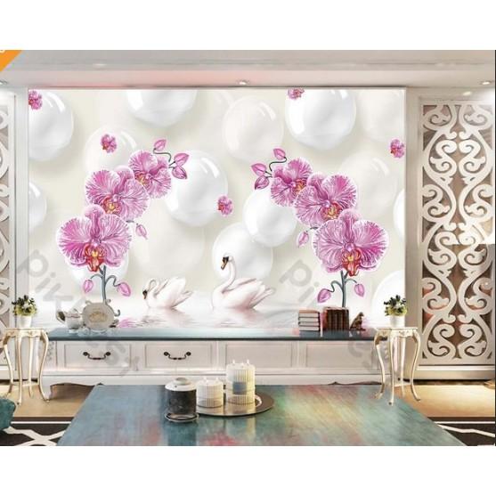 Tranh dán tường Tranh hoa lan nghệ thuật sáng tạo, tranh dán tường 3d hiện đại MS1152365
