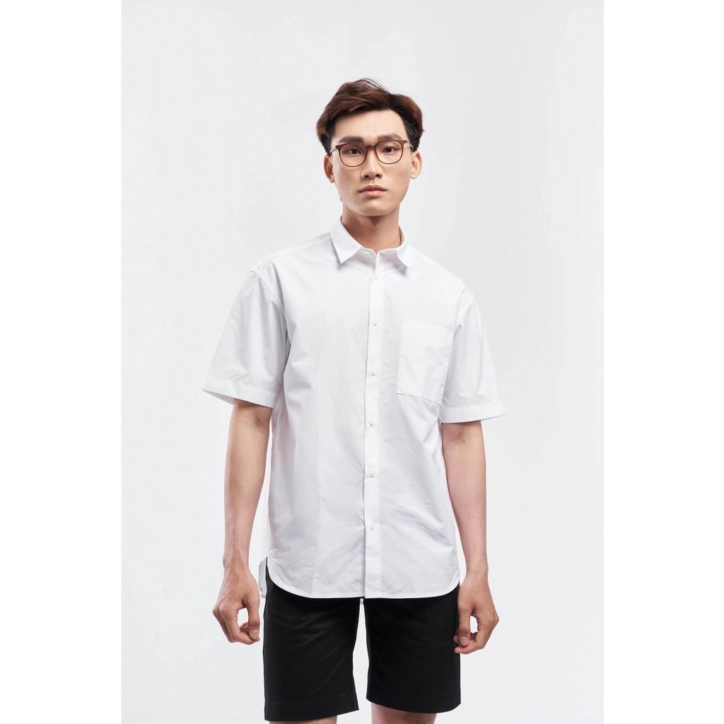 ÁO SƠ MI NAM TAY NGẮN có 1 túi trước form loose 2 màu TRẮNG / ĐEN 10S21SHS017 | LASTORE MENSWEAR