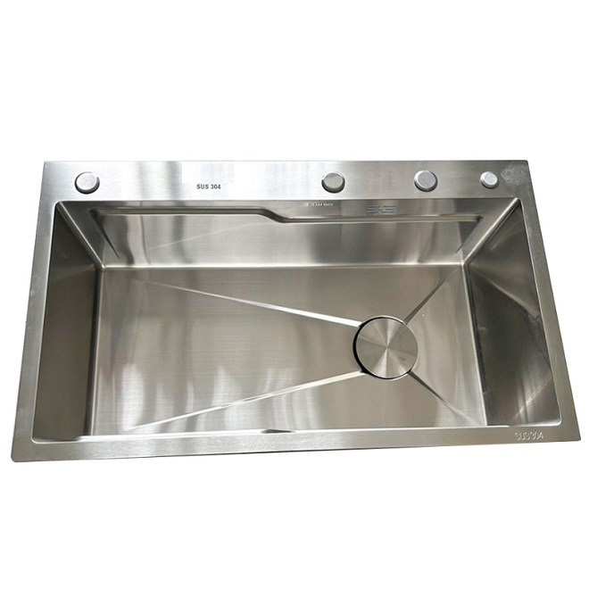 Combo chậu rửa chén 1 hố 7846 sus304 Valenza vòi rửa bát nóng lạnh dây rút 02 bộ xả khay inox bình rửa bát- Dày 3li