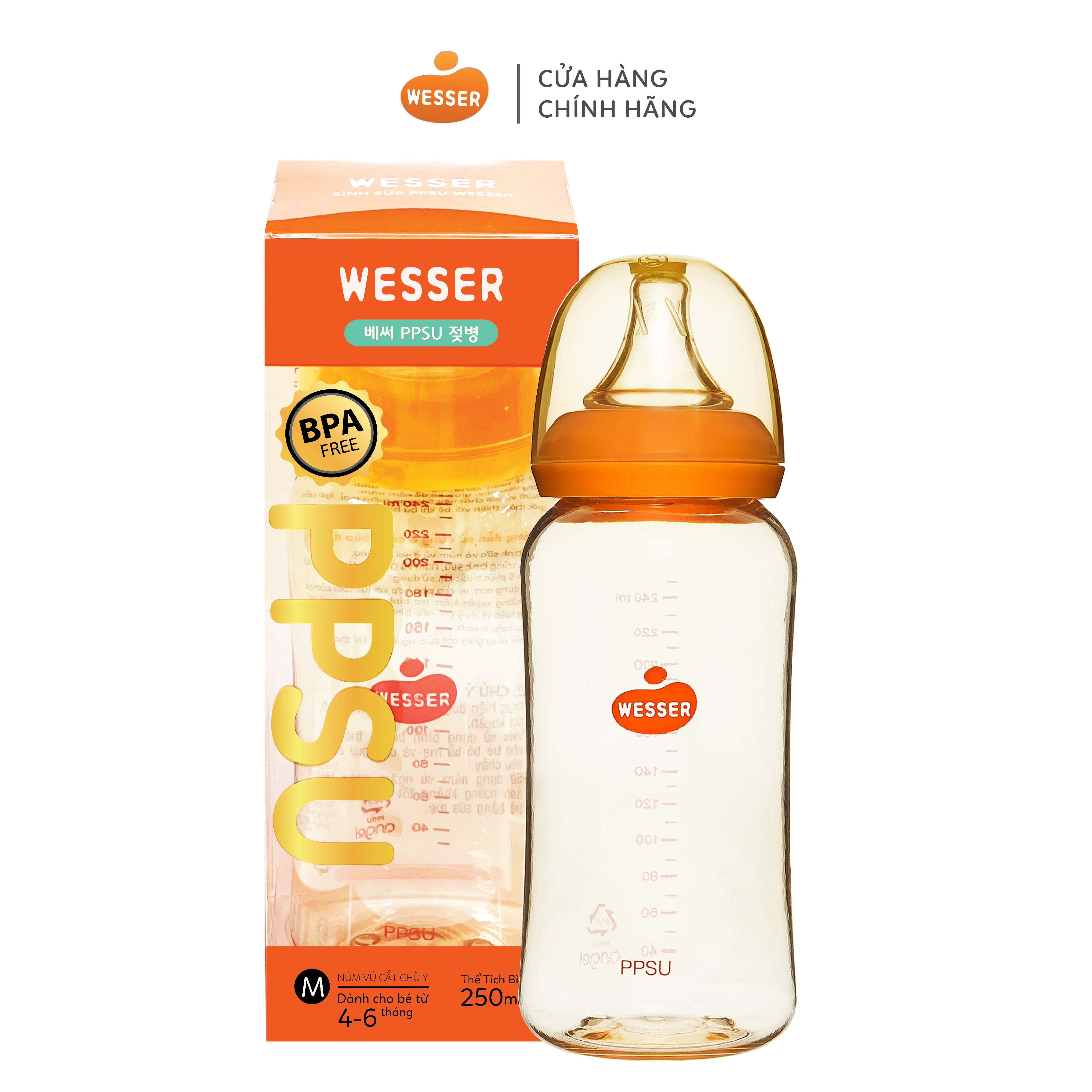 Combo 2 bình sữa Wesser PPSU ( 140ml + 250ml) + 1 Nước rửa bình sữa gói Wesser