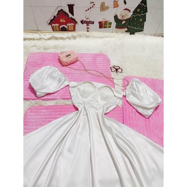Đầm/Váy cúp ngực lụa trắng , Váy tơ Lily Luta xoè tầng tiểu thư/Đầm lụa trắng