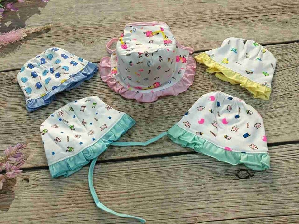 Nón bèo cột dây cho bé sơ sinh từ 0-6 tháng - Set 05 Cái