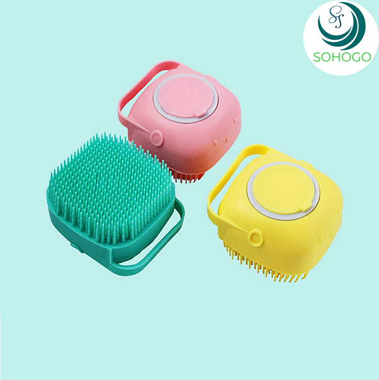 Bàn chải silicon gội đầu massage cho trẻ em và người lớn- Dụng cụ chà lưng, tay chân tạo bọt silicon mềm mại