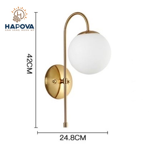 Đèn gắn tường phòng ngủ hình quả cầu tròn HAPOVA ANDREW 1254 + Tặng kèm bóng LED AS vàng