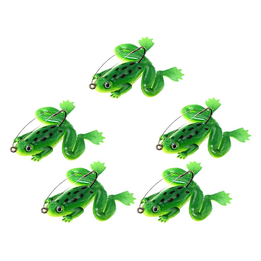 5pcs Frog Fishing Lures Soft Topwater Frog Crankbait with Hook Green
