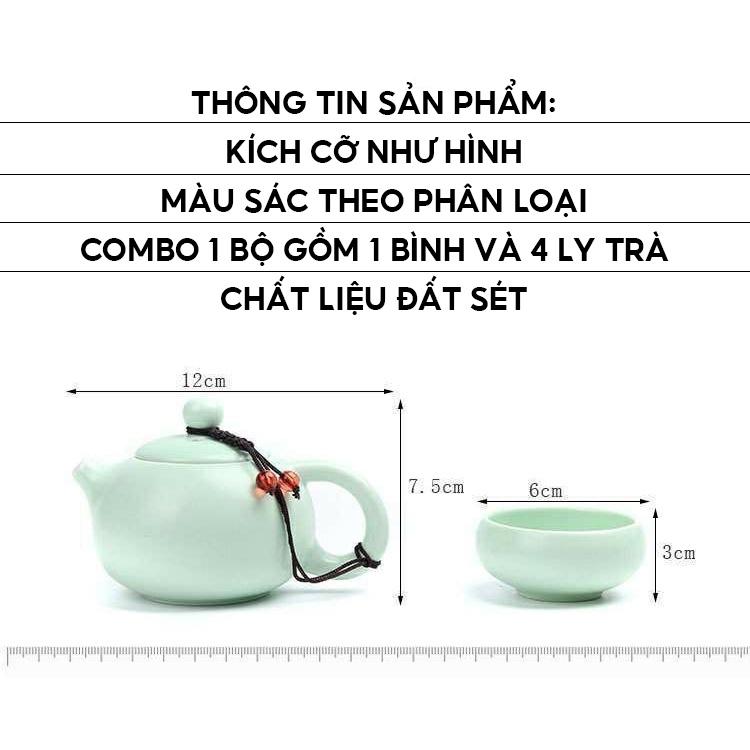 Bộ Ấm Pha Trà Đạo Đất Nung Gồm 4 Ly Và Dụng Cụ Pha Trà Cơ Bản Kèm Theo Túi Đựng Hình Vuông