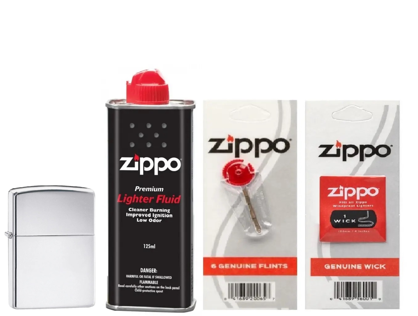 Bộ 4 Sản Phẩm: Bật Lửa Zippo Armor 167+Xăng+Đá+Bấc