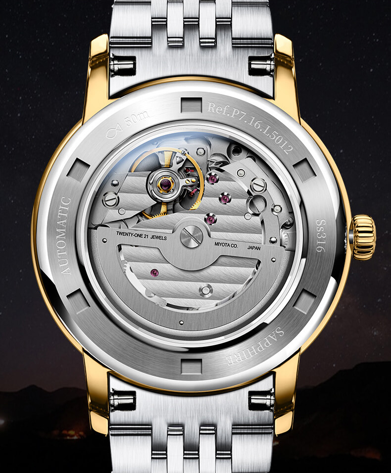 Đồng hồ nam chính hãng LOBINNI L5012-2 Fullbox, Kính sapphire ,chống xước,chống nước,vỏ vàng,mặt đen,dây kim loại thép không gỉ 316L, máy cơ , Mới 100%,Bảo hành 24 tháng