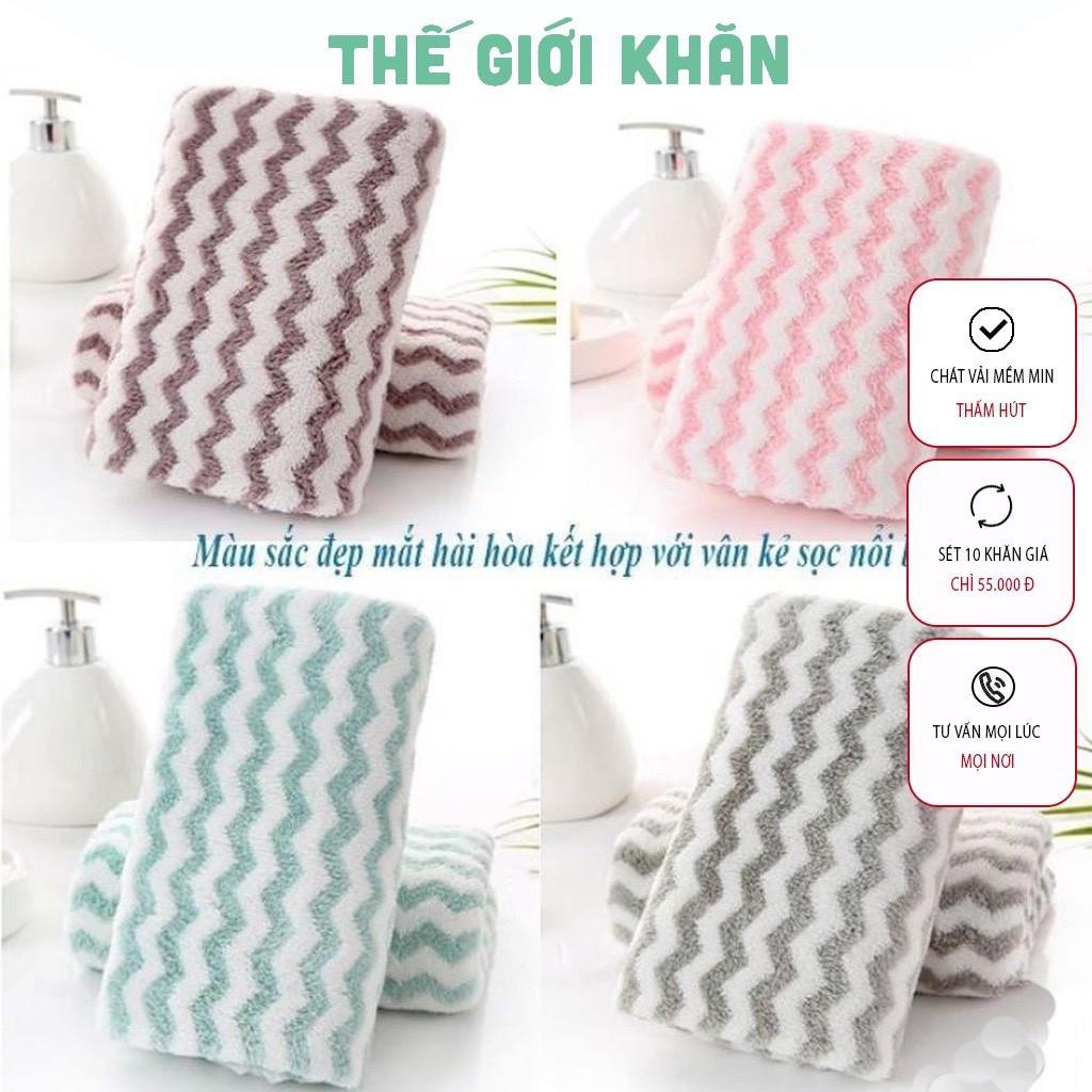 Set 10 khăn mặt Hàn kẻ, mềm mịn, thấm hút tốt 30x50cm