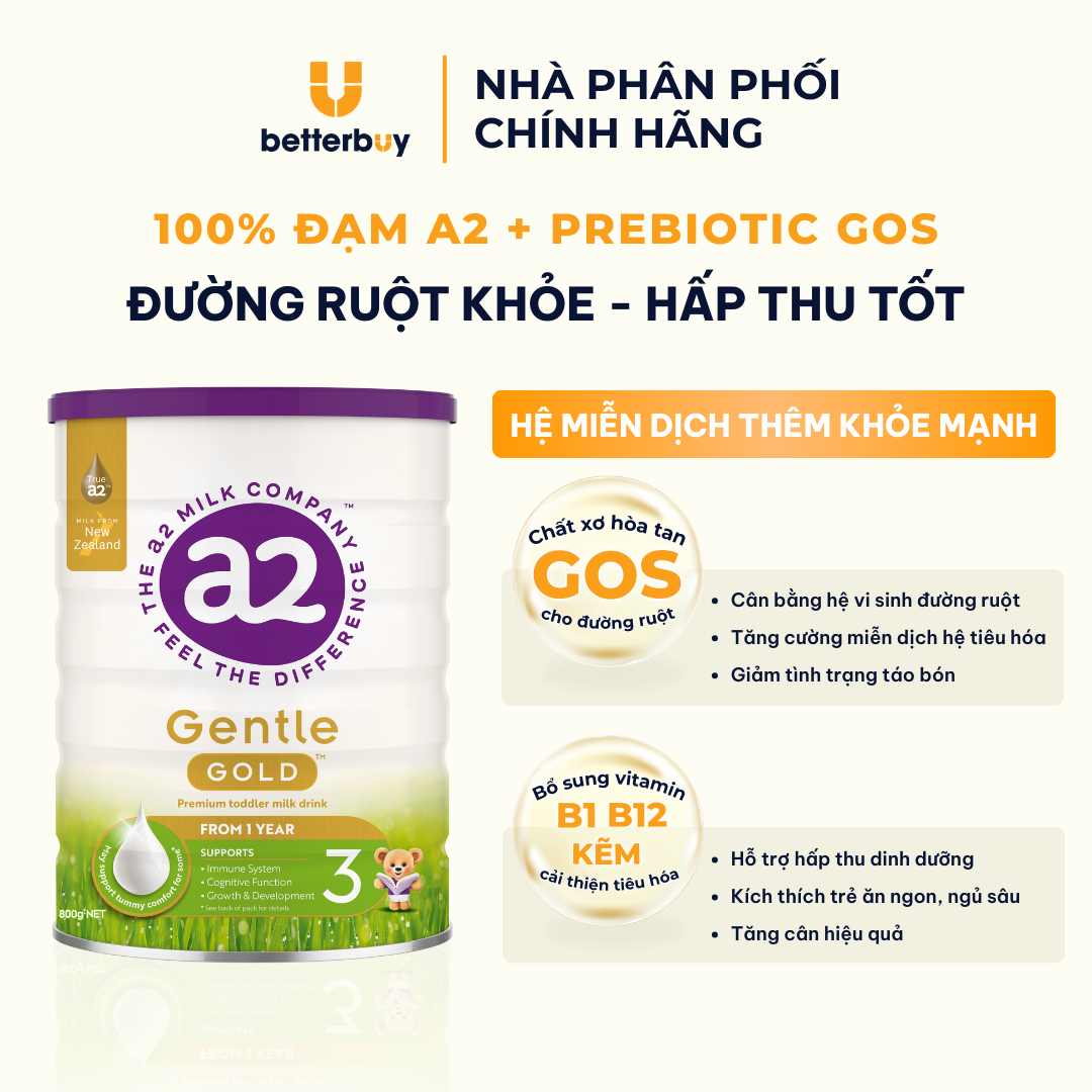 Combo 3 Lon Sữa a2 Milk a2 Gentle Gold Đủ Số Lon 800g