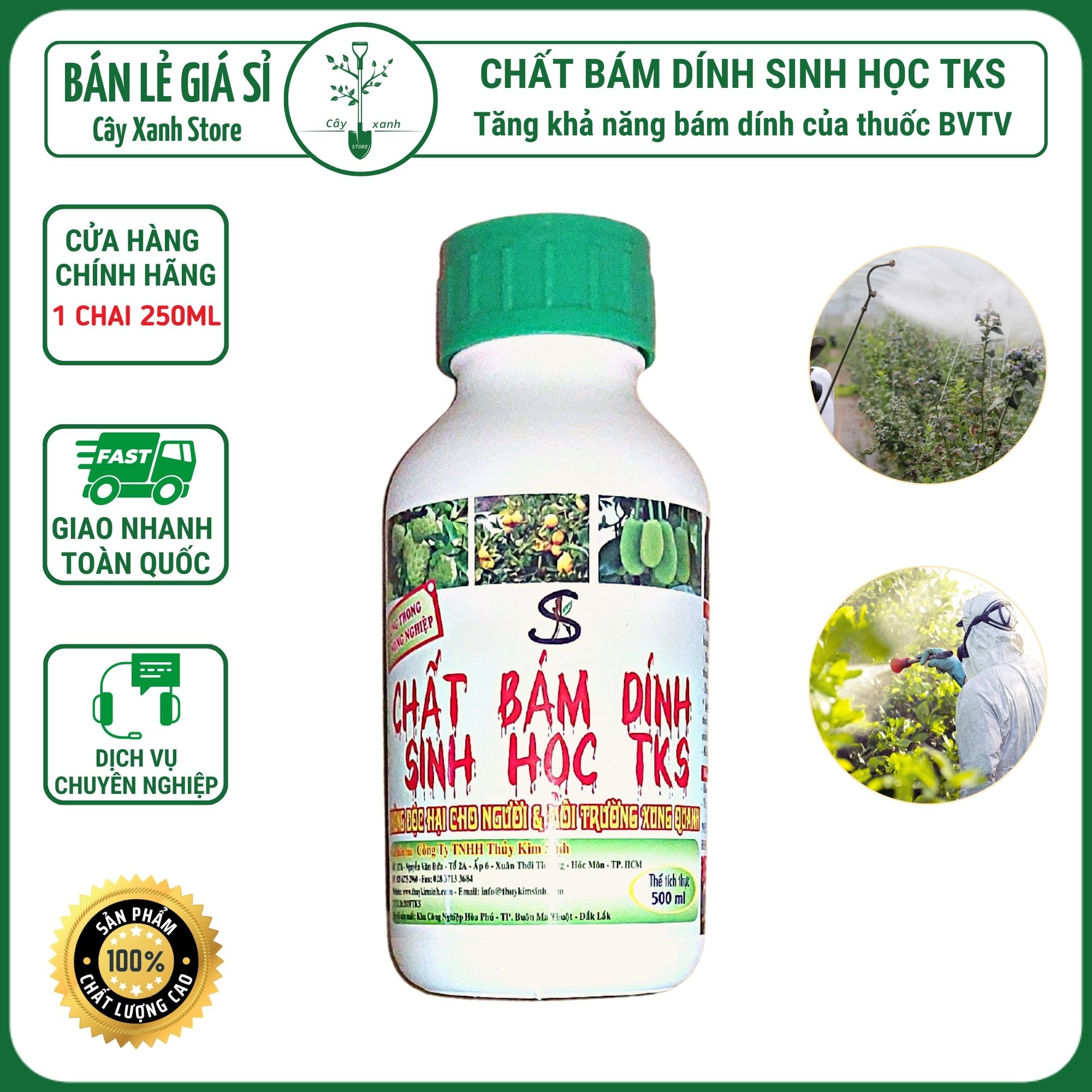 Chất bám dính sinh học TKS - Tăng độ bám dính, Kéo dài hiệu lực của phân thuốc - Chai 500ml - Cây Xanh Store