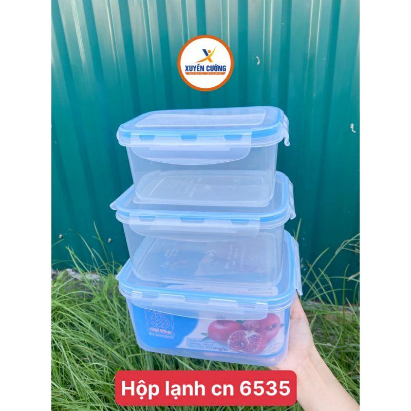 Hộp thực phẩm bộ 3 khóa 4 cạnh, hộp lạnh đựng thức ăn nhựa vuông-tròn-chữ nhật