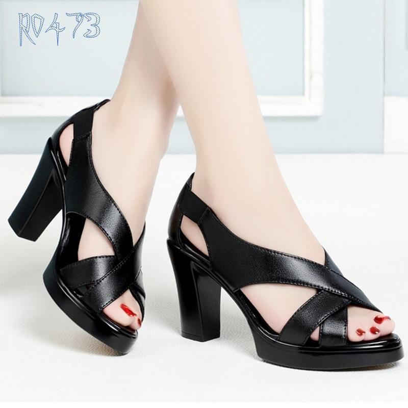 Sandal nữ quai chéo ROSATA RO473 cao 8p - Đen - HÀNG VIỆT NAM - BKSTORE