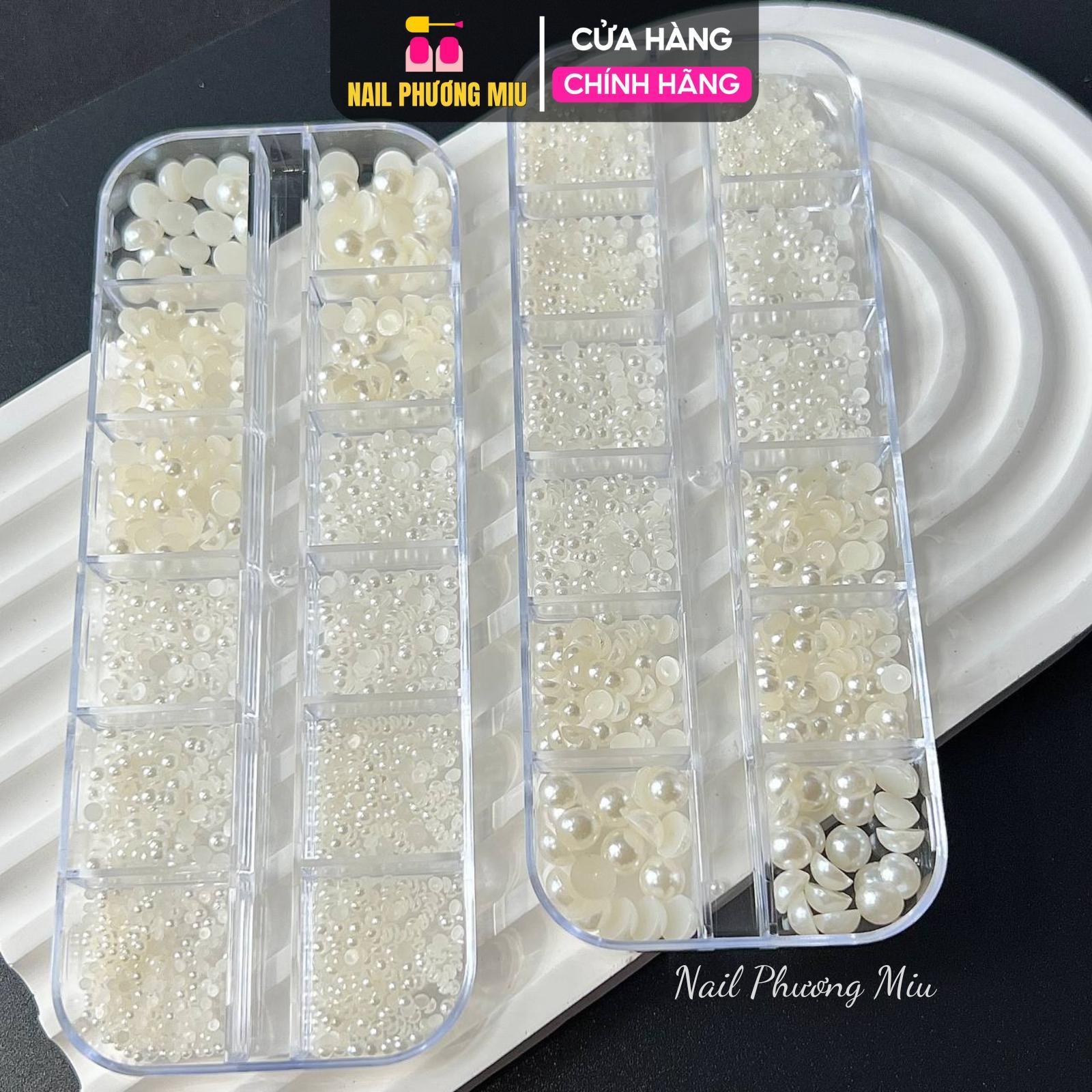 Khay Ngọc Tròn Hạt Trai Nửa Mix Trắng Ngà Làm Nail, Khay Nhựa 12 Ô Chia Nhiều Size Trang Trí Móng Tay Chân Làm Móng Chuyên Nghiệp Nữ Women