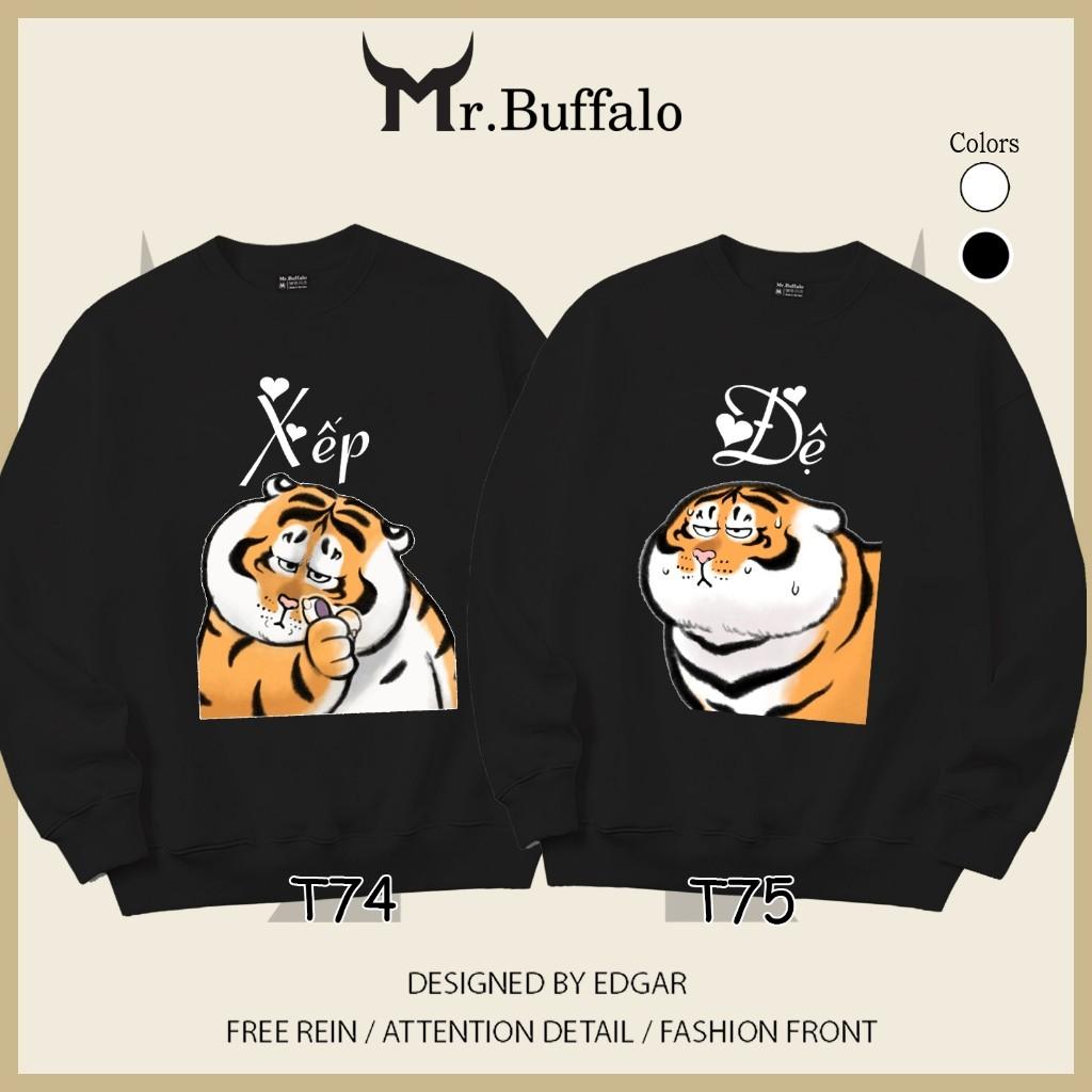 Áo Sweater cặp đôi Hổ Xếp Đệ dễ thương Mr.Buffalo - T75-Đen